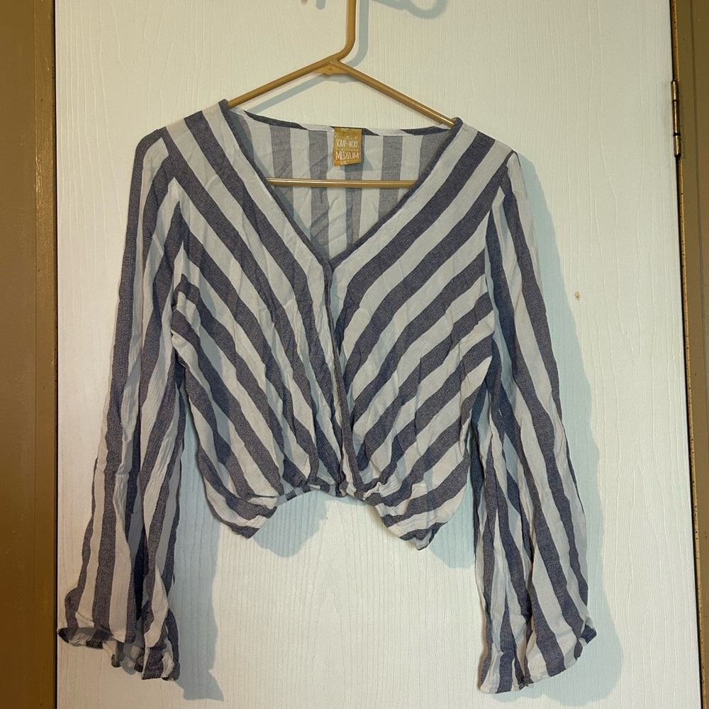 Navy and White Striped Blouse